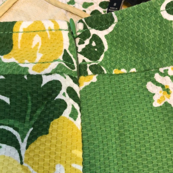 Talbots Kermit Green Yellow Cotton Floral A-Line Skirt Side Zip SZ 8 - Picture 6 of 8